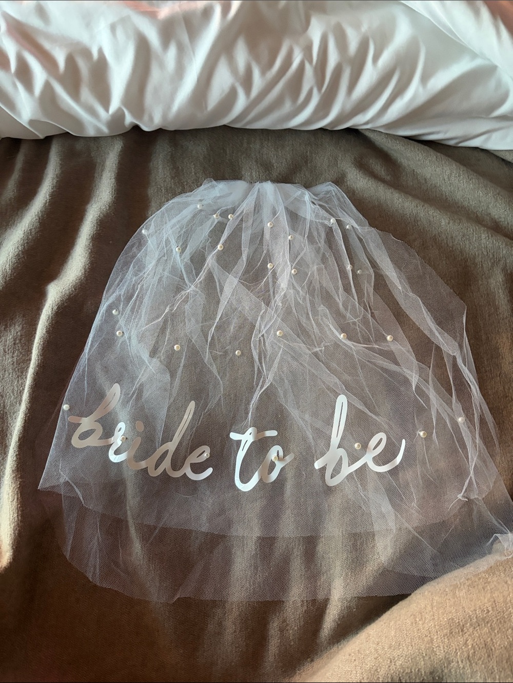White "Bride to Be" veil